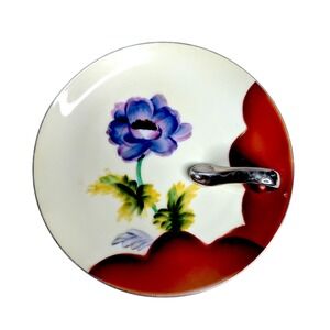 Noritake Hand Painted Porcelain Dish Purple Anemone Flower Red Border Made Japan